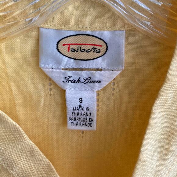 TALBOTS 8 Irish Linen Button Down Sleeveless Top Side Slits Yellow Beachy - Picture 2 of 13